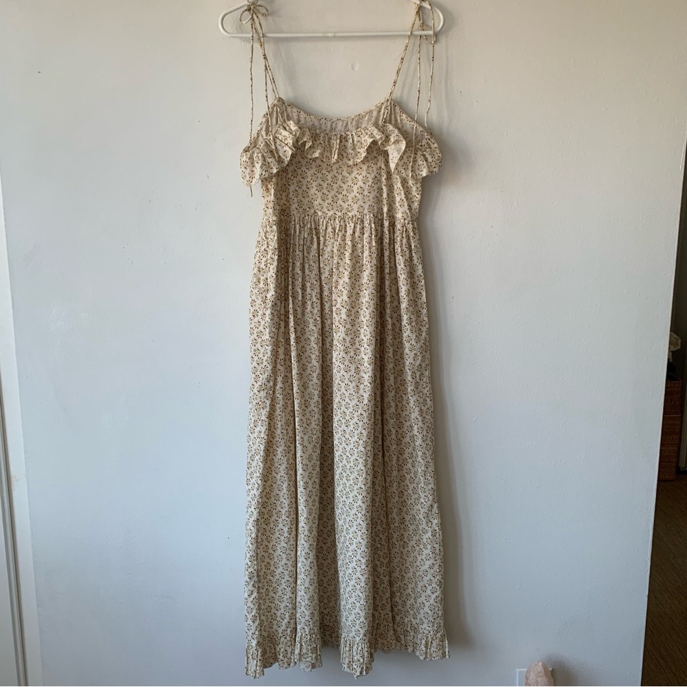 Doen Wendelin Cotton Ruffle Tie Bow Strap Midi Dress Spring Elderberry Floral - Picture 11 of 14